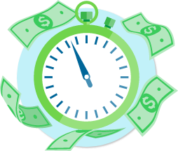 Stopwatch with money flying all around it